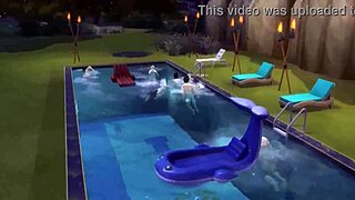 现场#8 视频: MILF wives and their kinky sons in a pool party